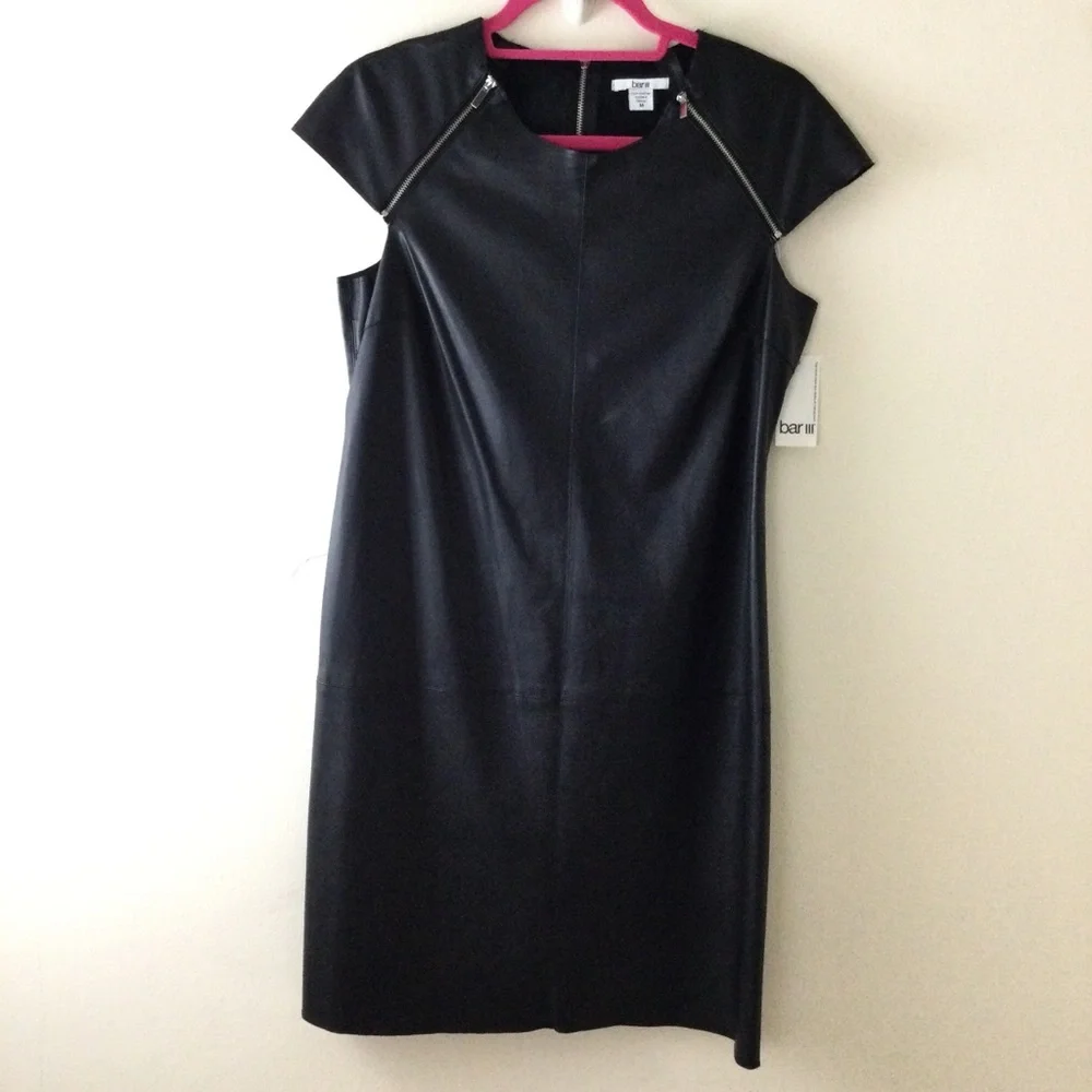 Bar III Dress Faux Black Leather Cap Sleeves Size M NWT - Picture 2 of 9